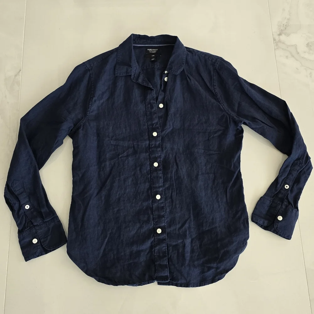 J. Crew Baird McNutt Irish Linen Slim-Fit Long-Sleeve Shirt - Navy Blue - Size 6 - Picture 2 of 5